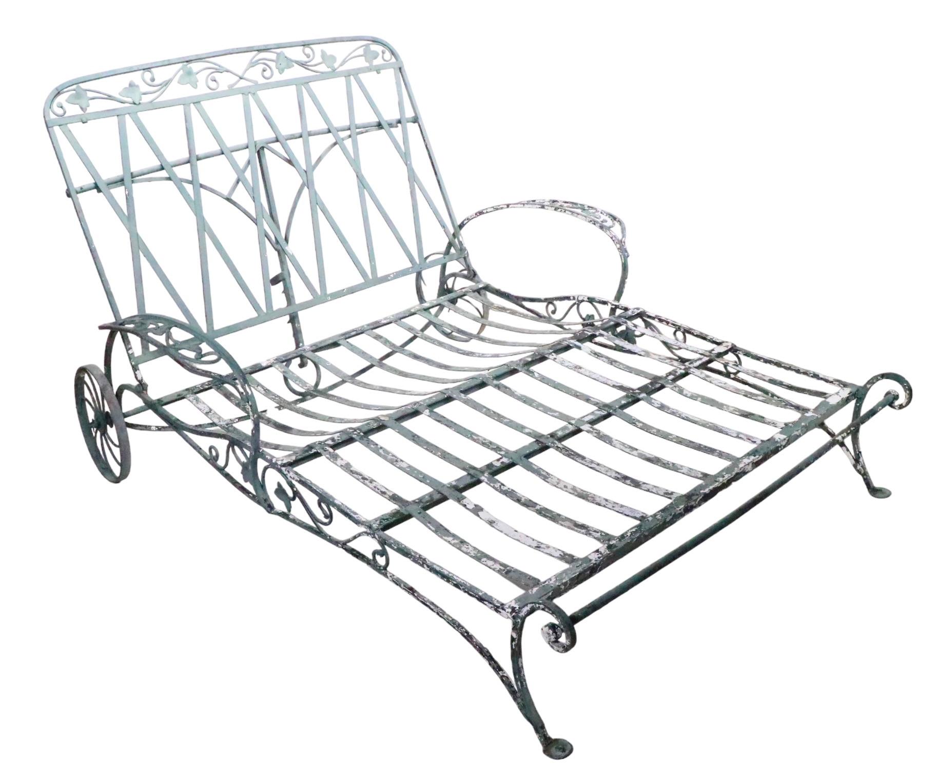  Wrought Iron Garden Patio  Double Wide Reclining Chaise Lounge by Salterini  7