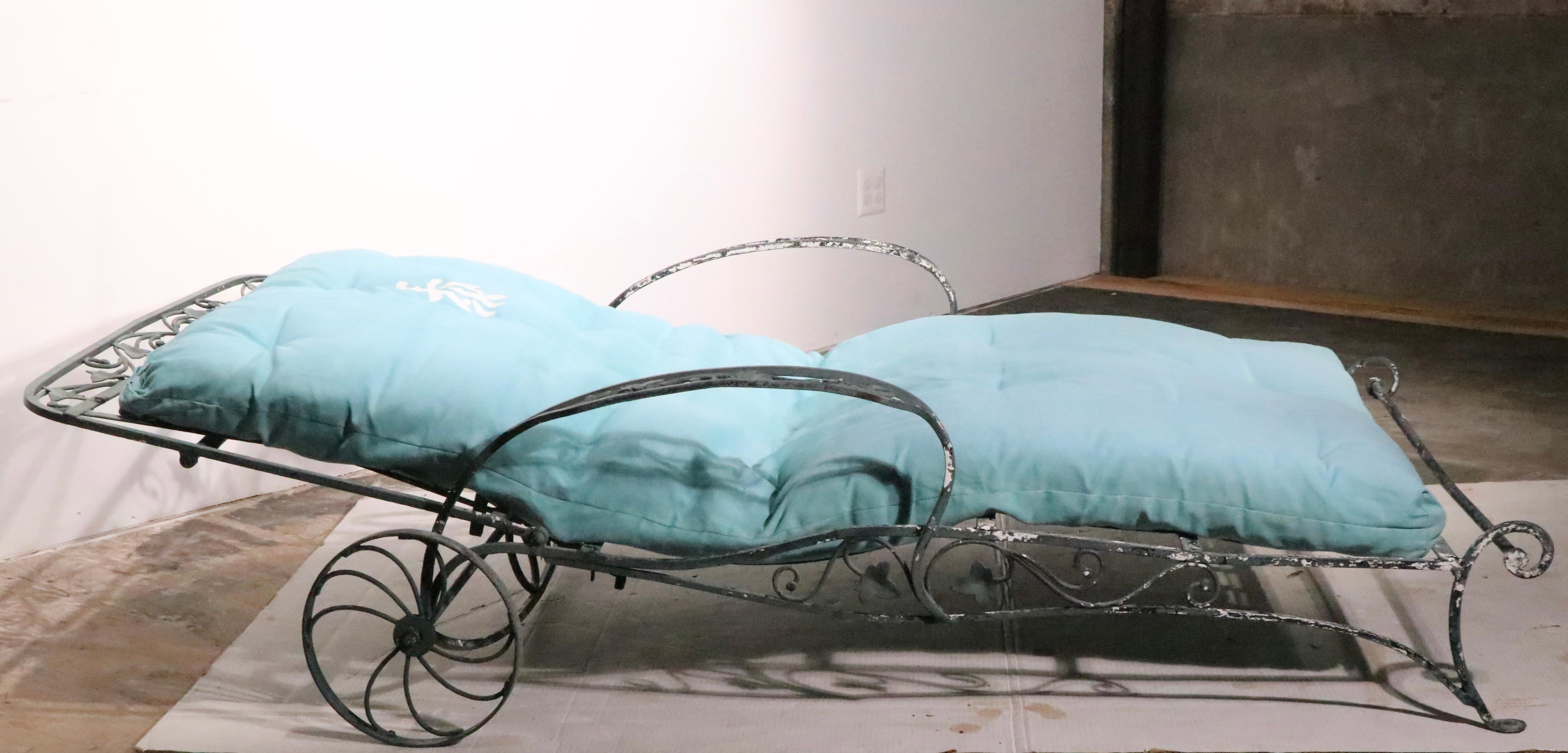 20th Century Wrought Iron Garden Patio  Double Wide Reclining Chaise Lounge by Salterini