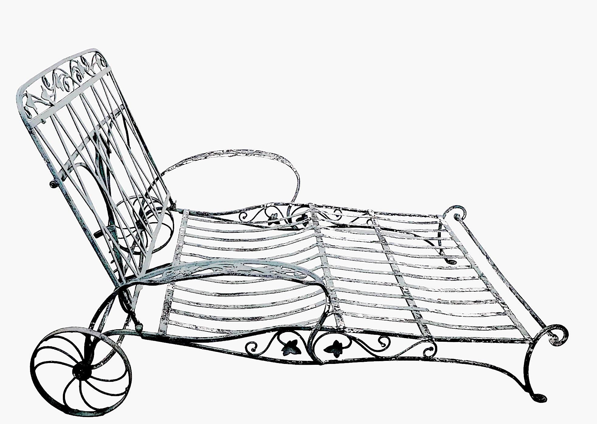  Wrought Iron Garden Patio  Double Wide Reclining Chaise Lounge by Salterini  2