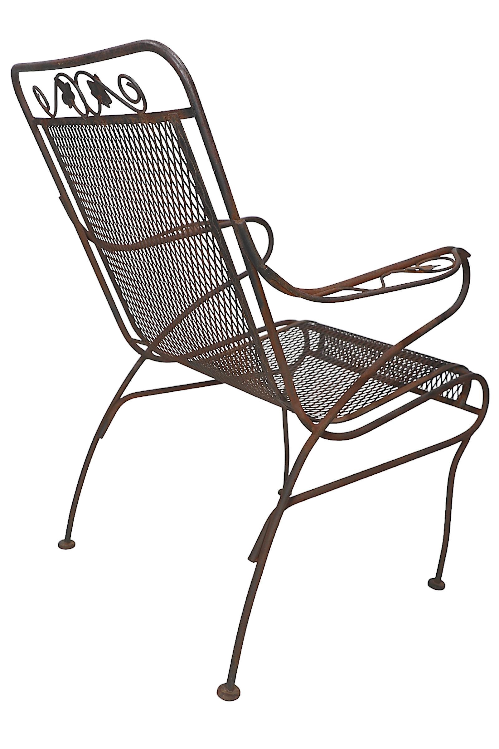 Wrought Iron Garden Patio Poolside Arm Lounge Chair att. to Salterini 8