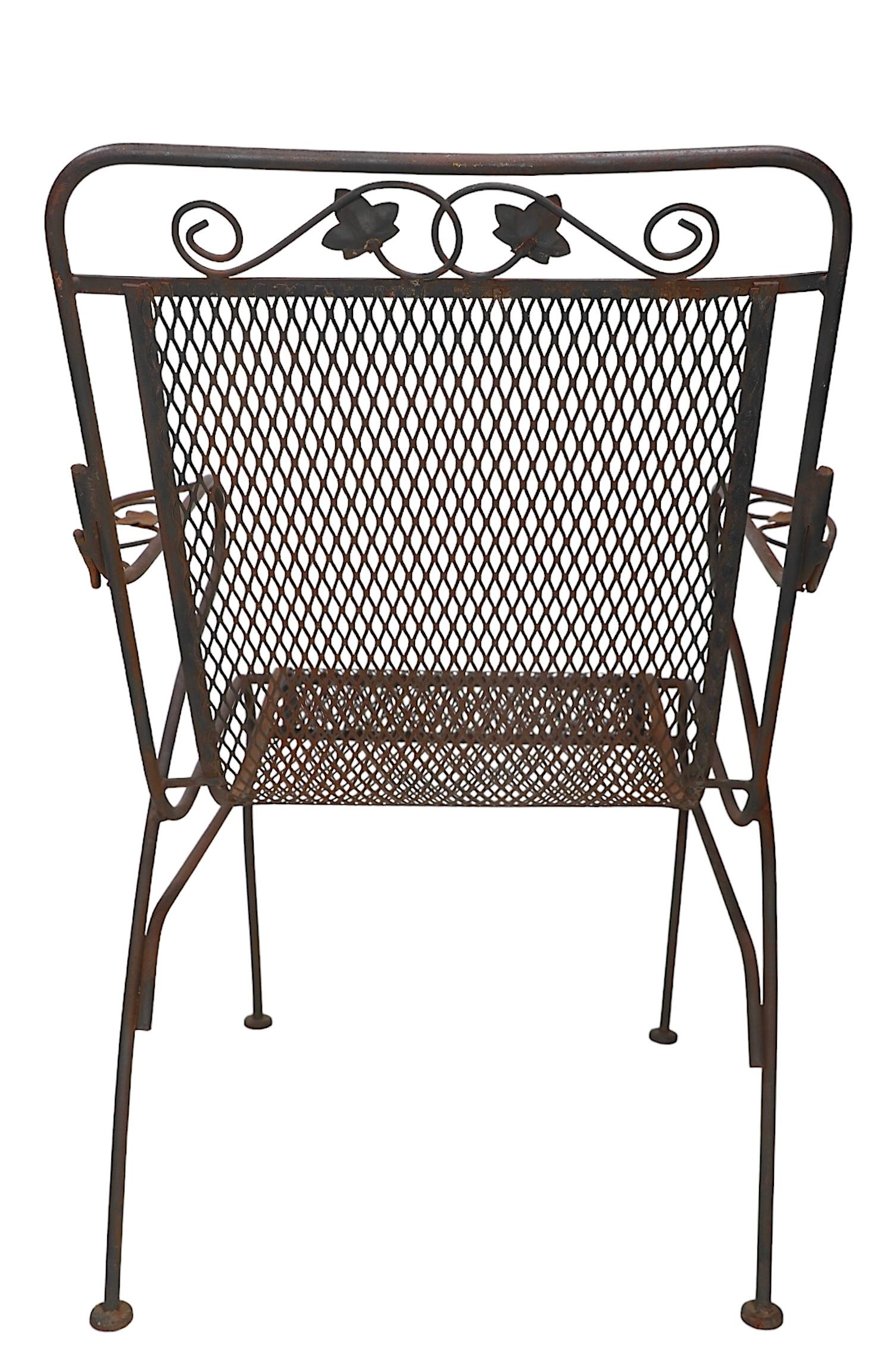 American Wrought Iron Garden Patio Poolside Arm Lounge Chair att. to Salterini