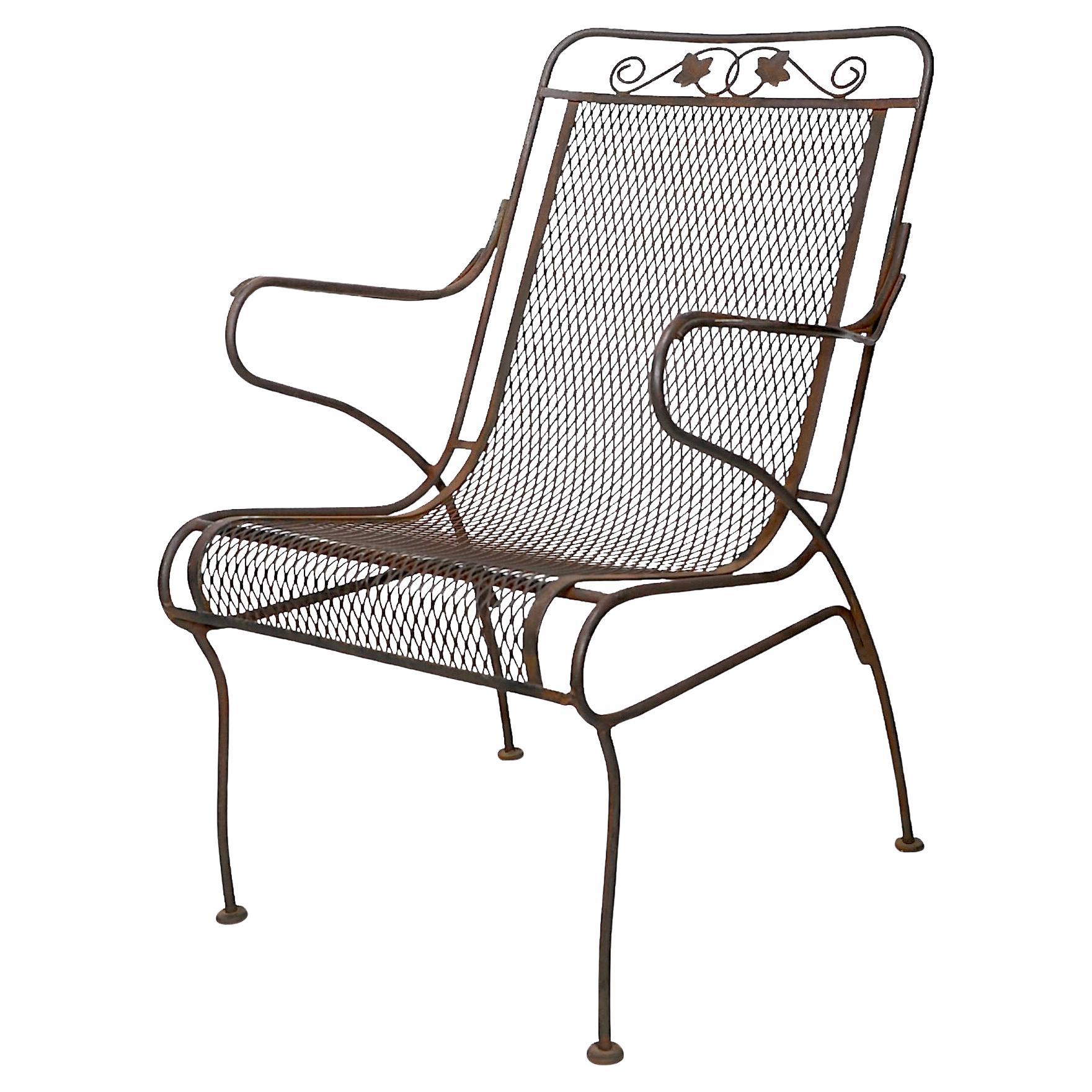 Wrought Iron Garden Patio Poolside Arm Lounge Chair att. to Salterini