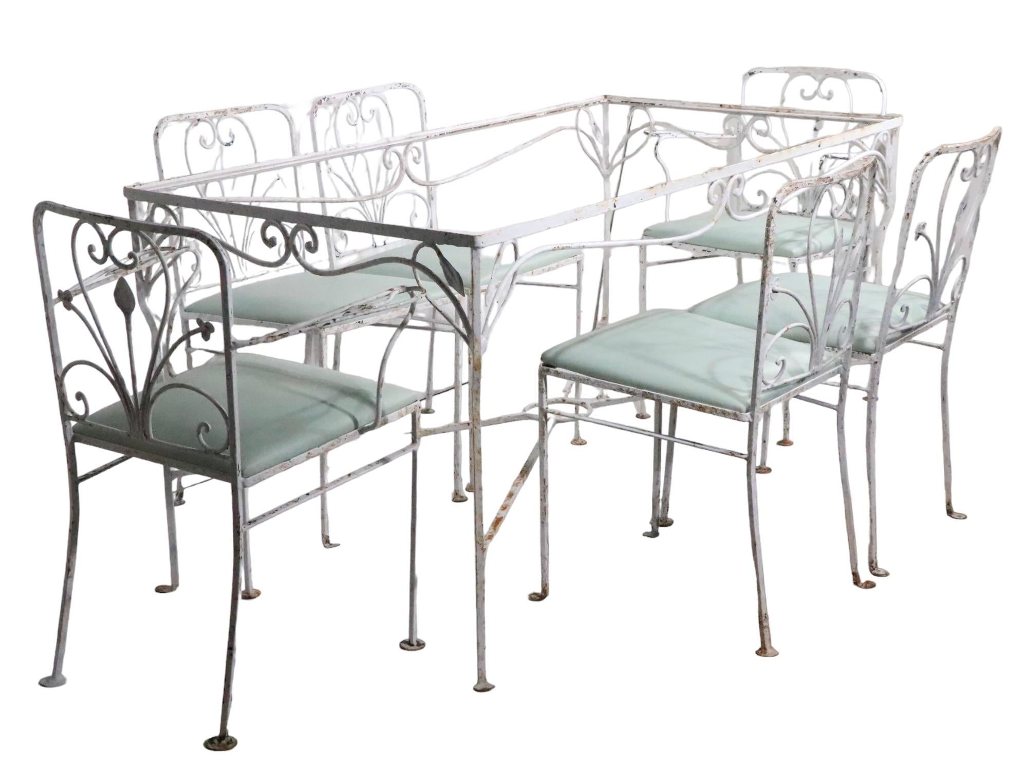 20th Century Wrought Iron Garden Patio Poolside Dining Table att. to Woodard c 1930/1950's For Sale
