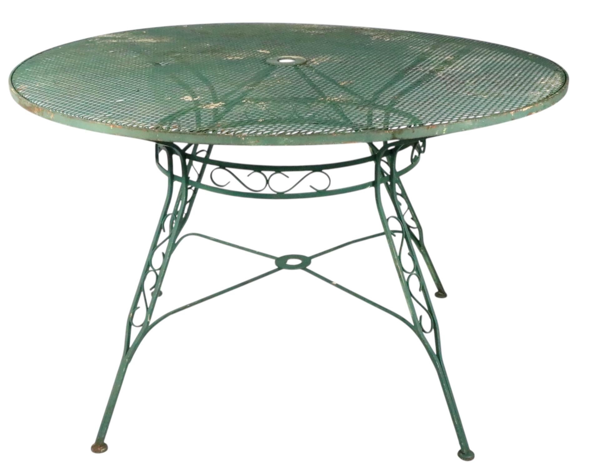 American Wrought Iron Garden Patio Poolside Dining Table by Salterini c 1950/60's For Sale