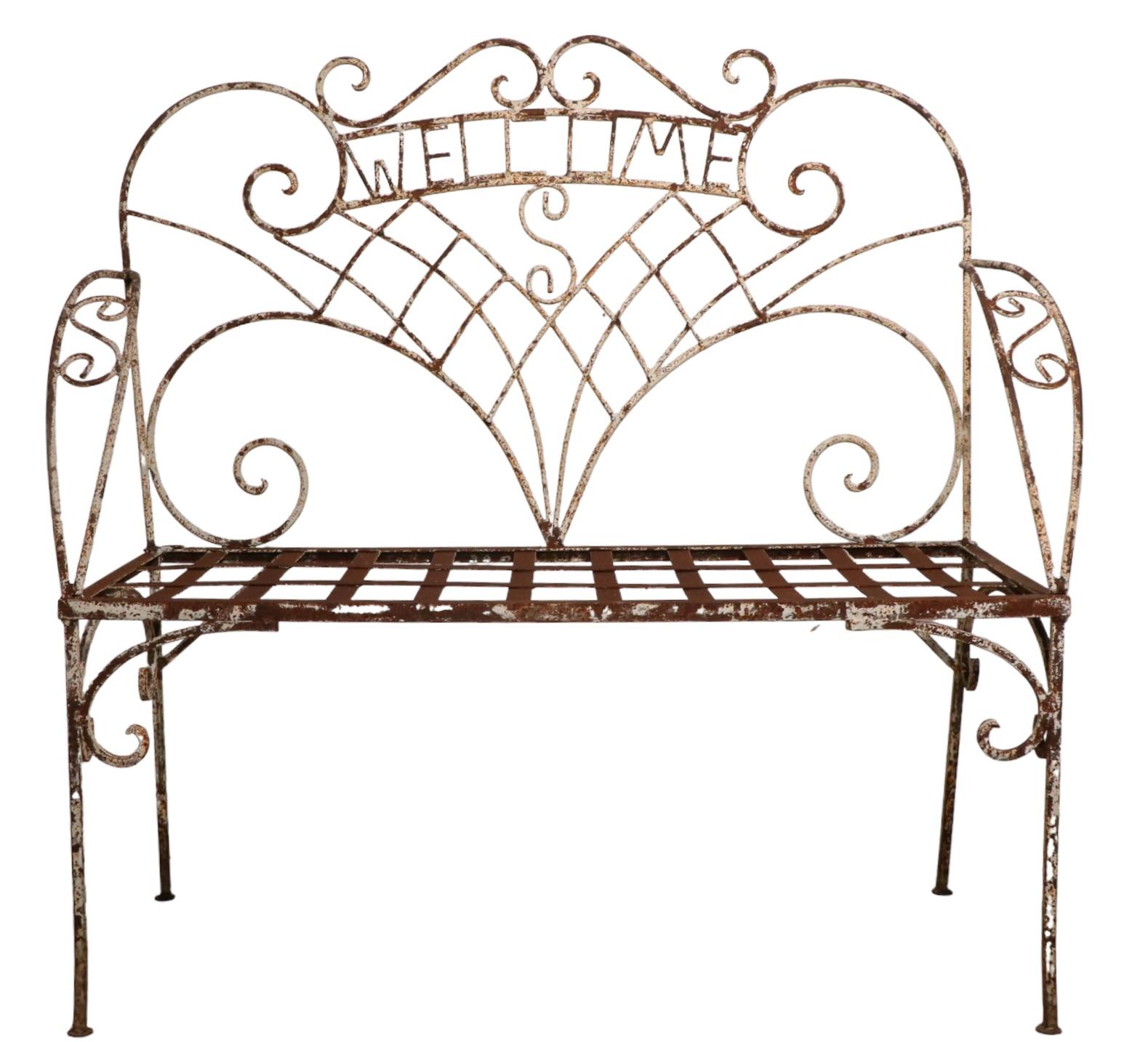 Wrought Iron Garden Patio Poolside Loveseat Welcome Bench For Sale 5