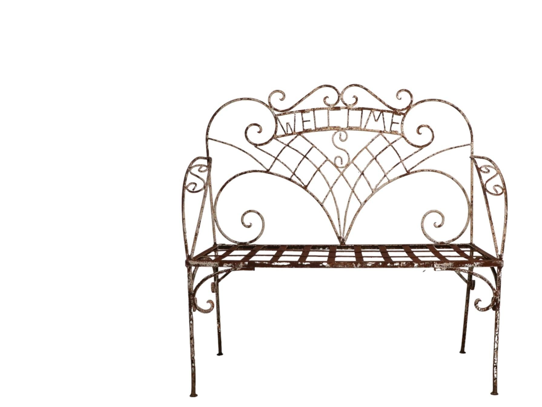 Wrought Iron Garden Patio Poolside Loveseat Welcome Bench For Sale 6