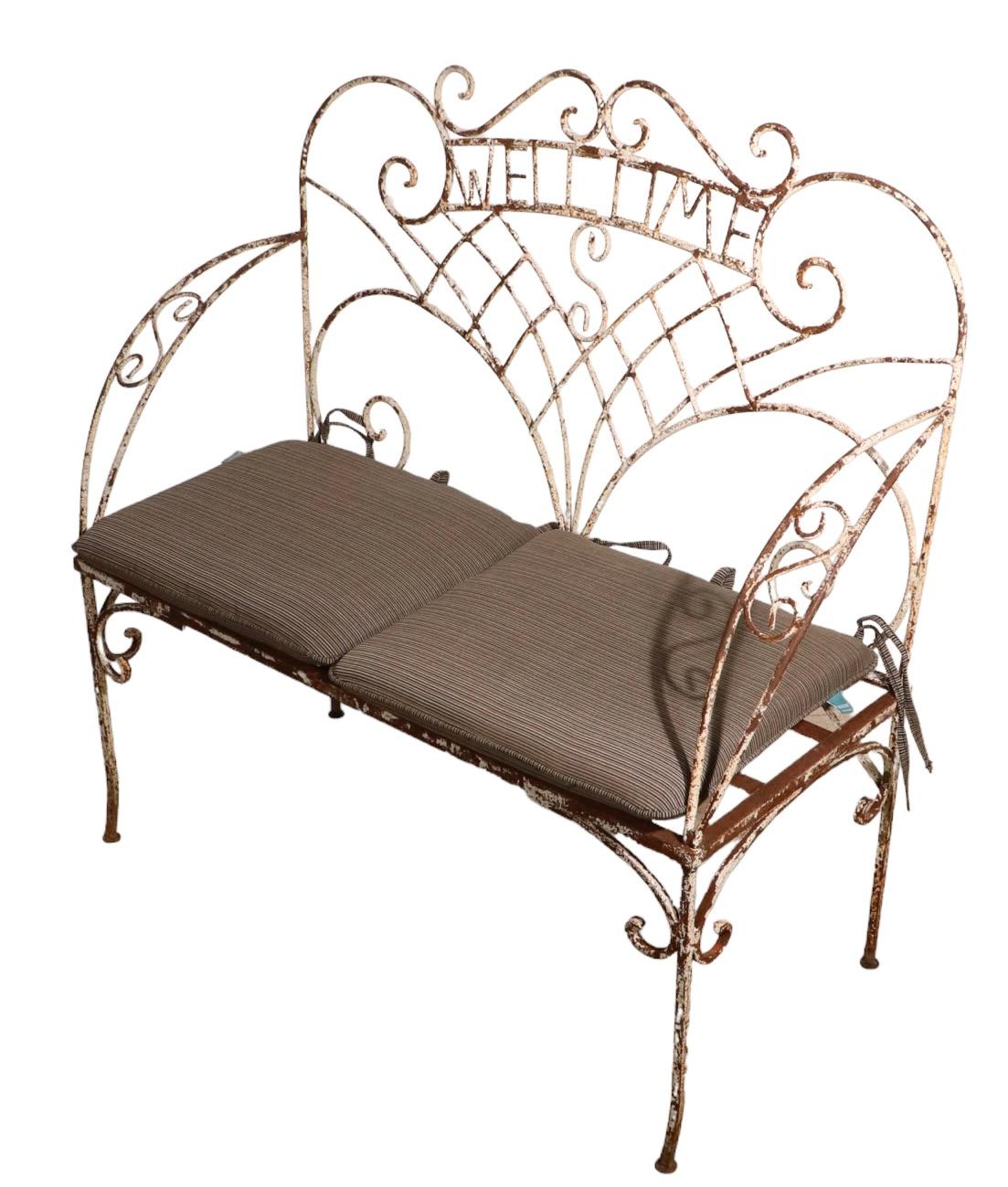 American Wrought Iron Garden Patio Poolside Loveseat Welcome Bench For Sale