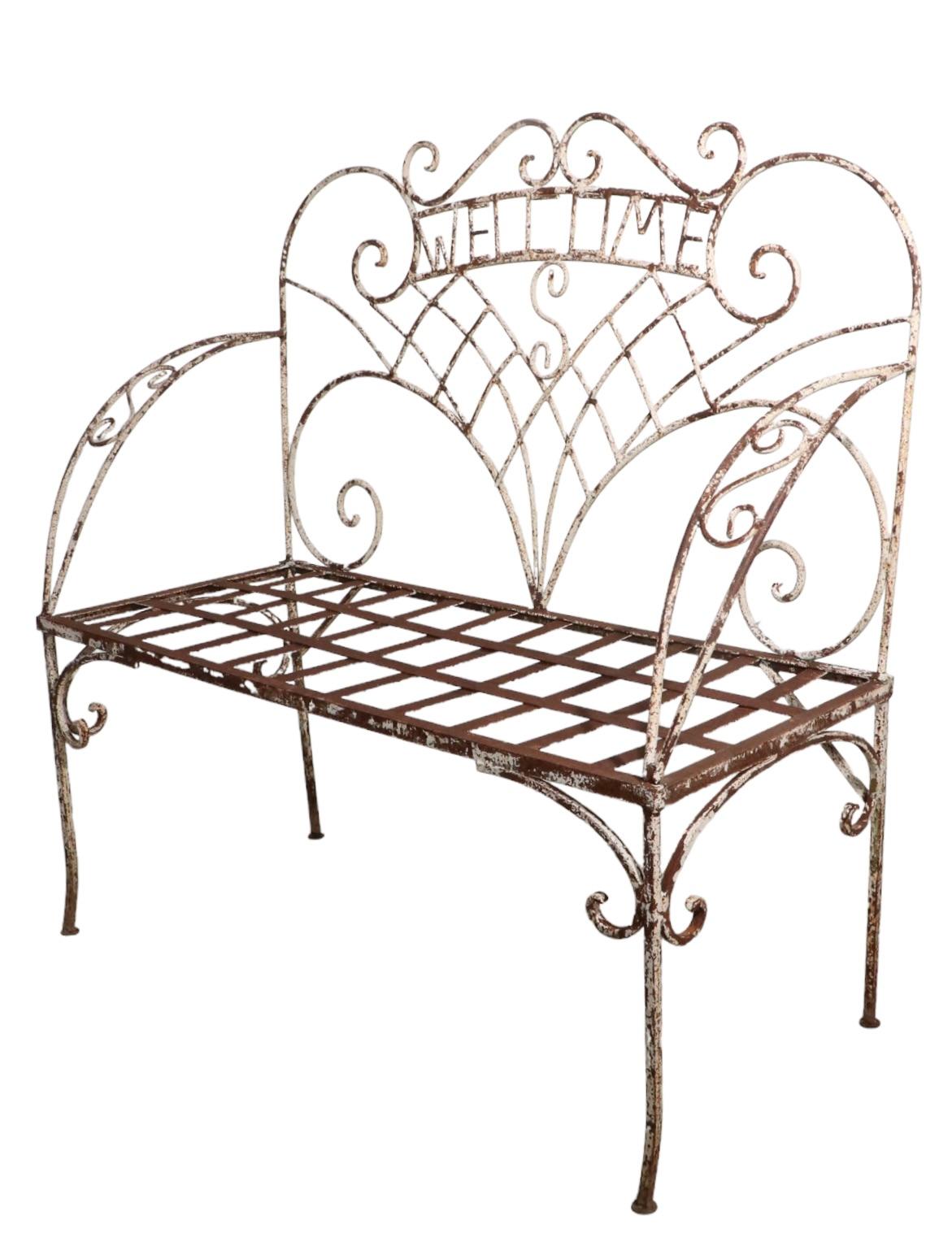 Wrought Iron Garden Patio Poolside Loveseat Welcome Bench For Sale 2