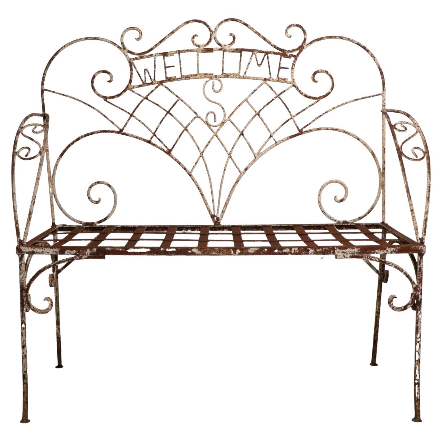 Wrought Iron Garden Patio Poolside Loveseat Welcome Bench For Sale