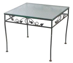 Wrought Iron Garden Patio Poolside Side Table with Decorative Foliate Trim
