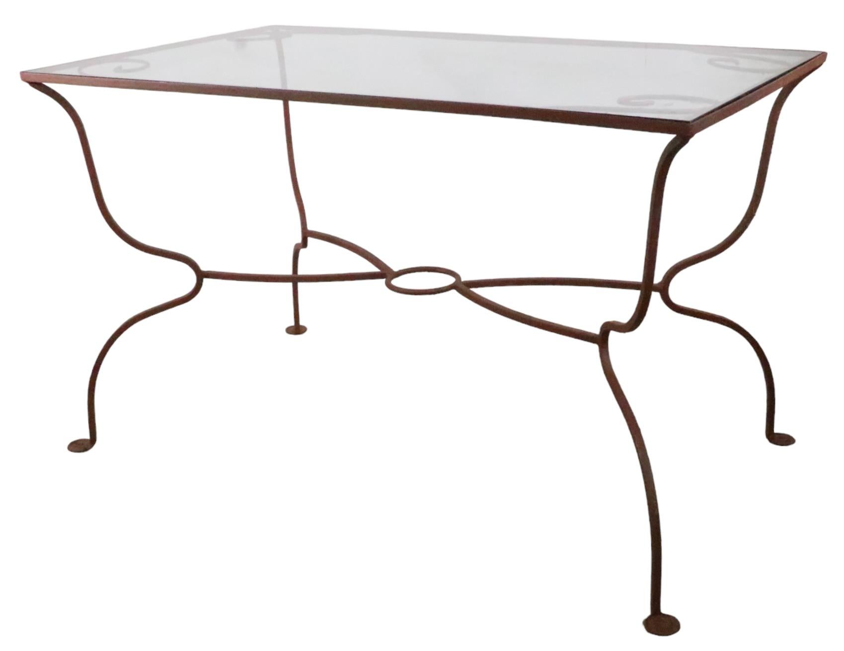 American Wrought Iron Garden Patio, Poolside Table After Woodard For Sale
