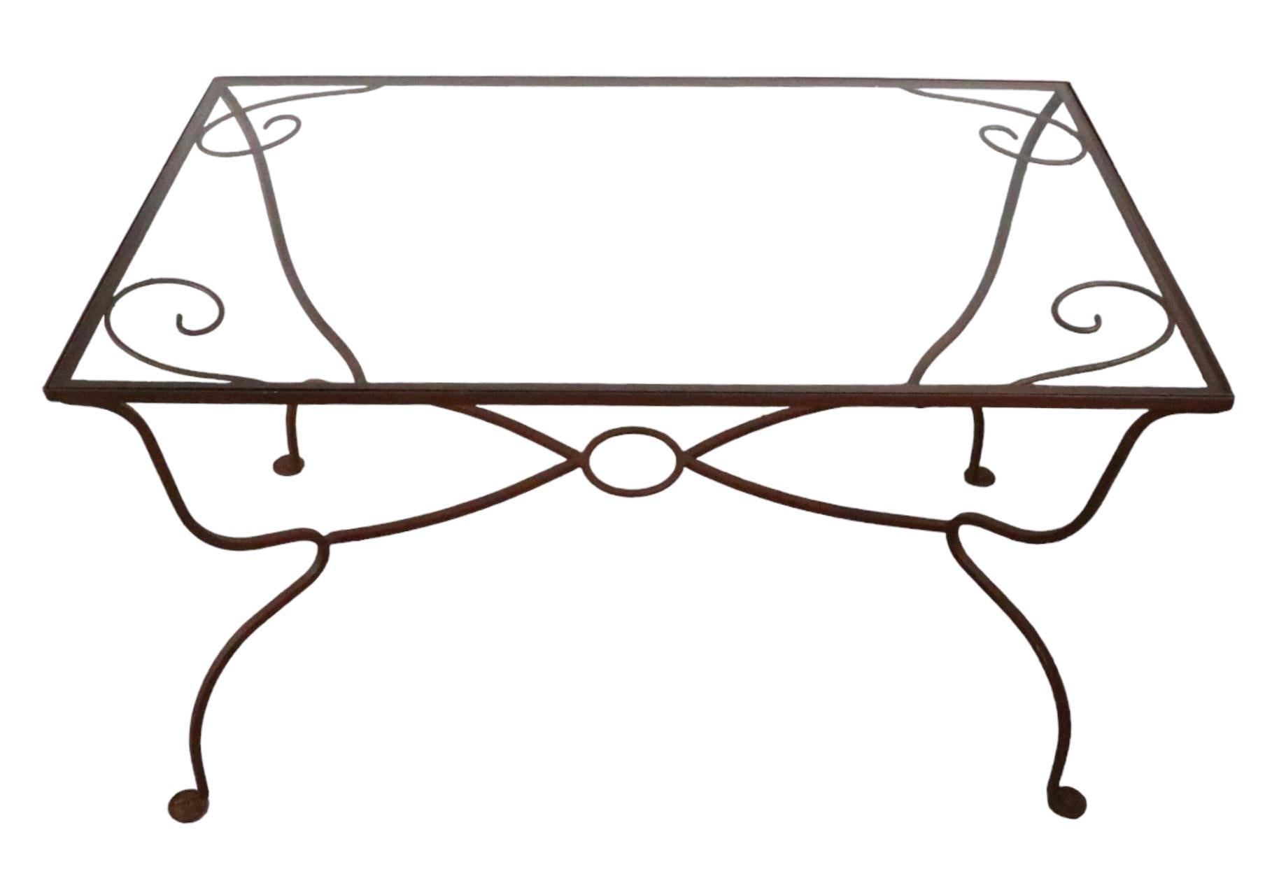 20th Century Wrought Iron Garden Patio, Poolside Table After Woodard For Sale