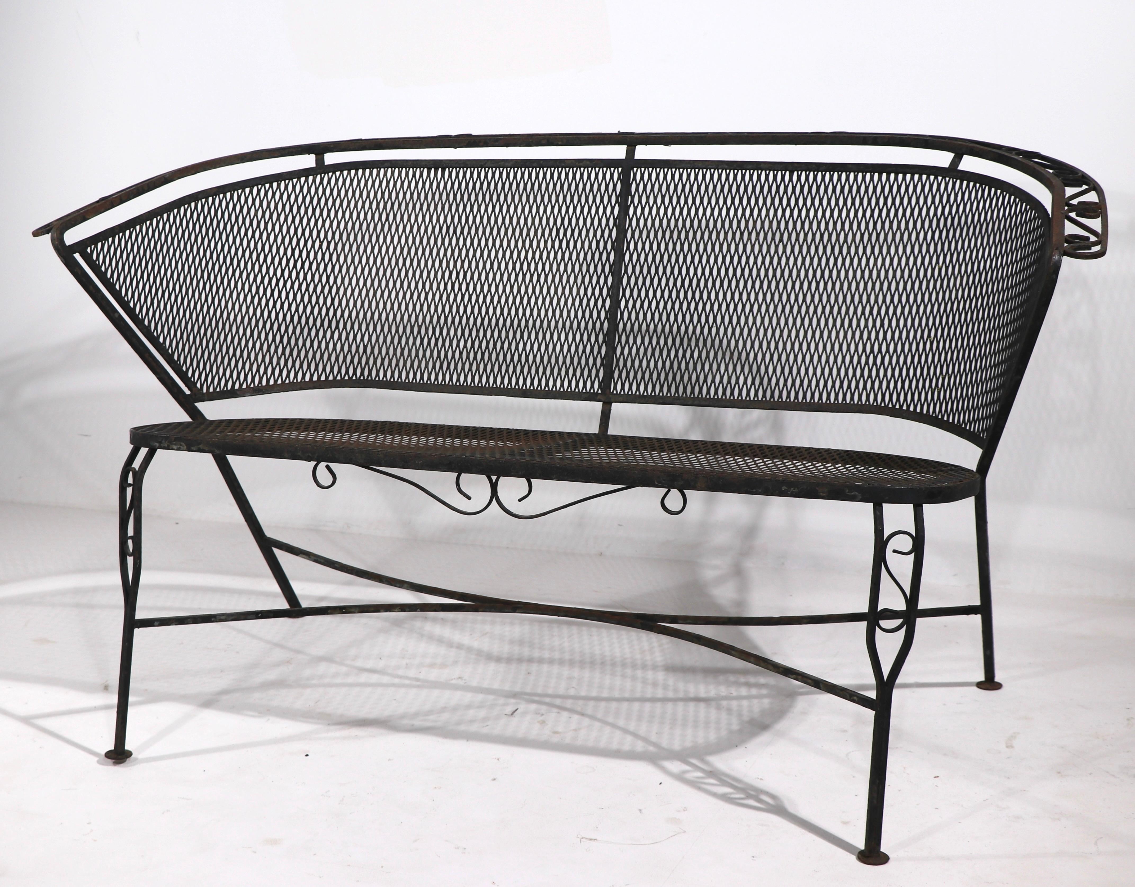 Wrought Iron Garden Patio Settee Sofa Att. to Salterini For Sale at