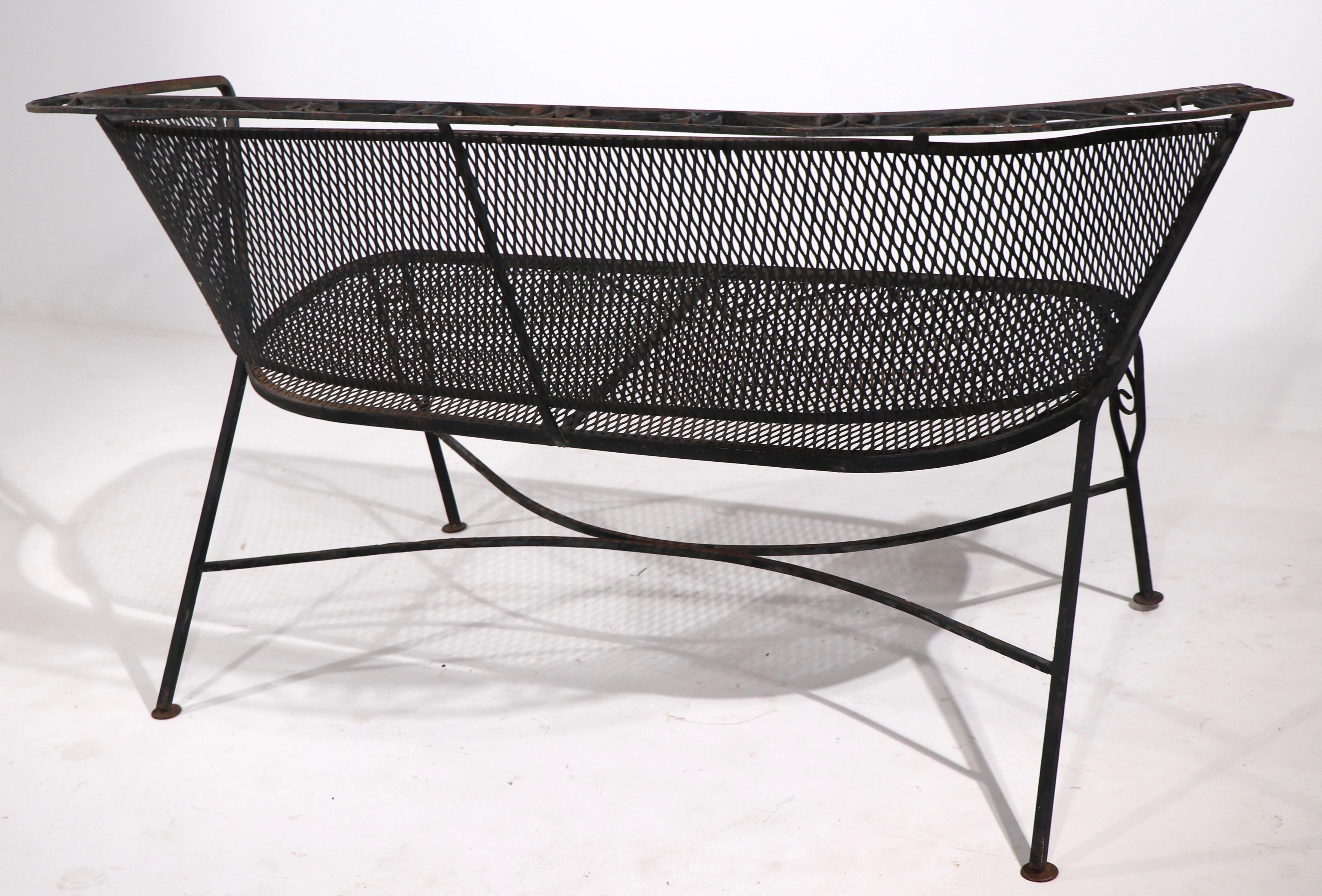 American Wrought Iron Garden Patio Settee Sofa Att. to Salterini