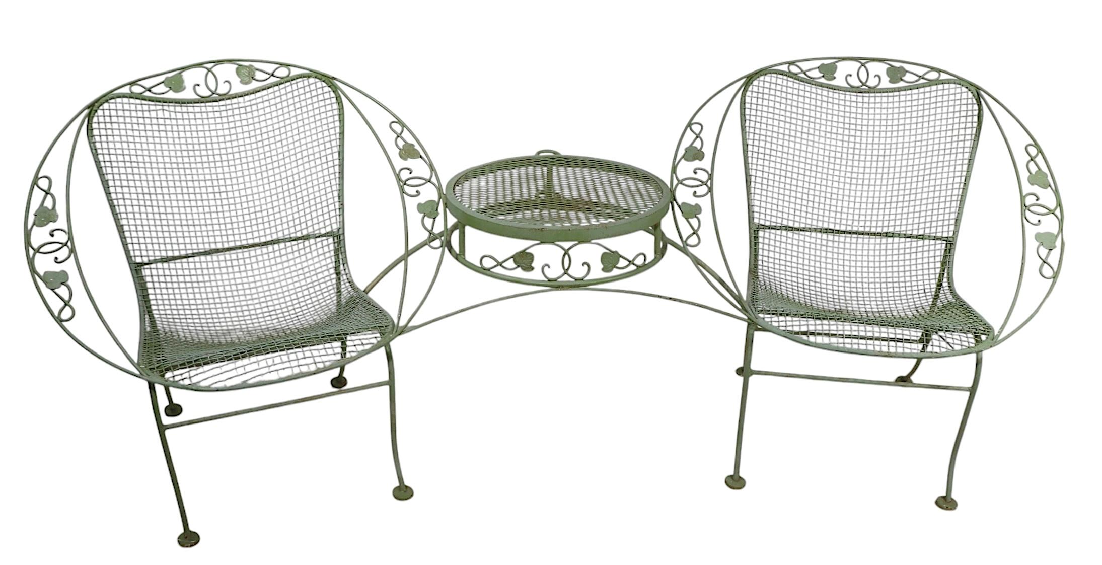20th Century Wrought Iron Garden Patio  Tete a Tete by Woodard c 1950/70's