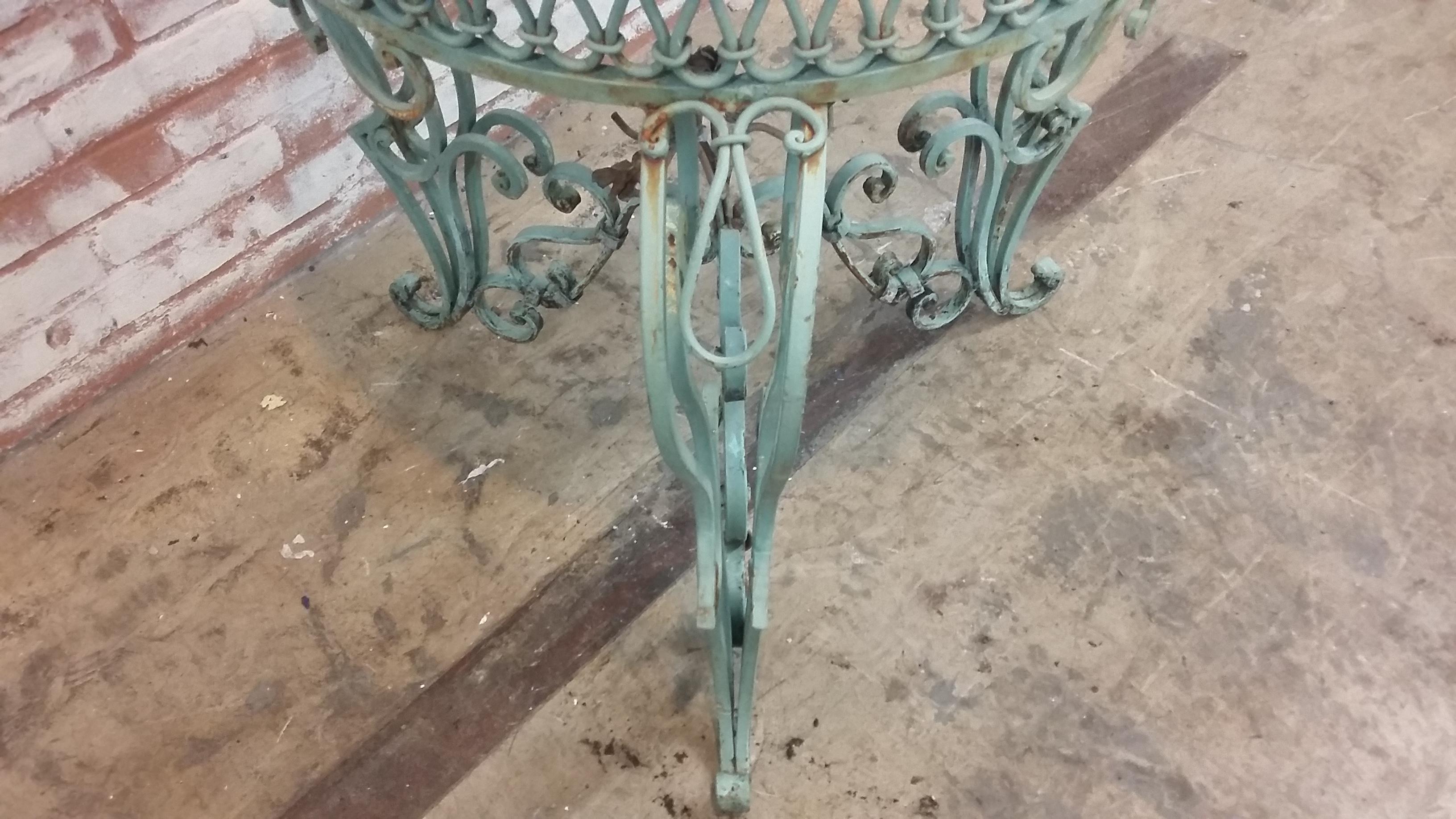 Wrought Iron Garden Table Set of 2 tables. In Good Condition In Stamford, CT
