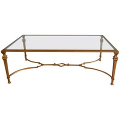 Wrought Iron Gilded Coffee Table with Glass Top, Rectangular
