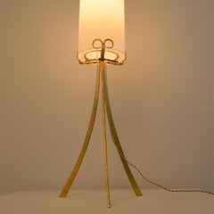 Wrought-Iron Gilded Foorlamp, with Silk Covered Shade, 20th Century