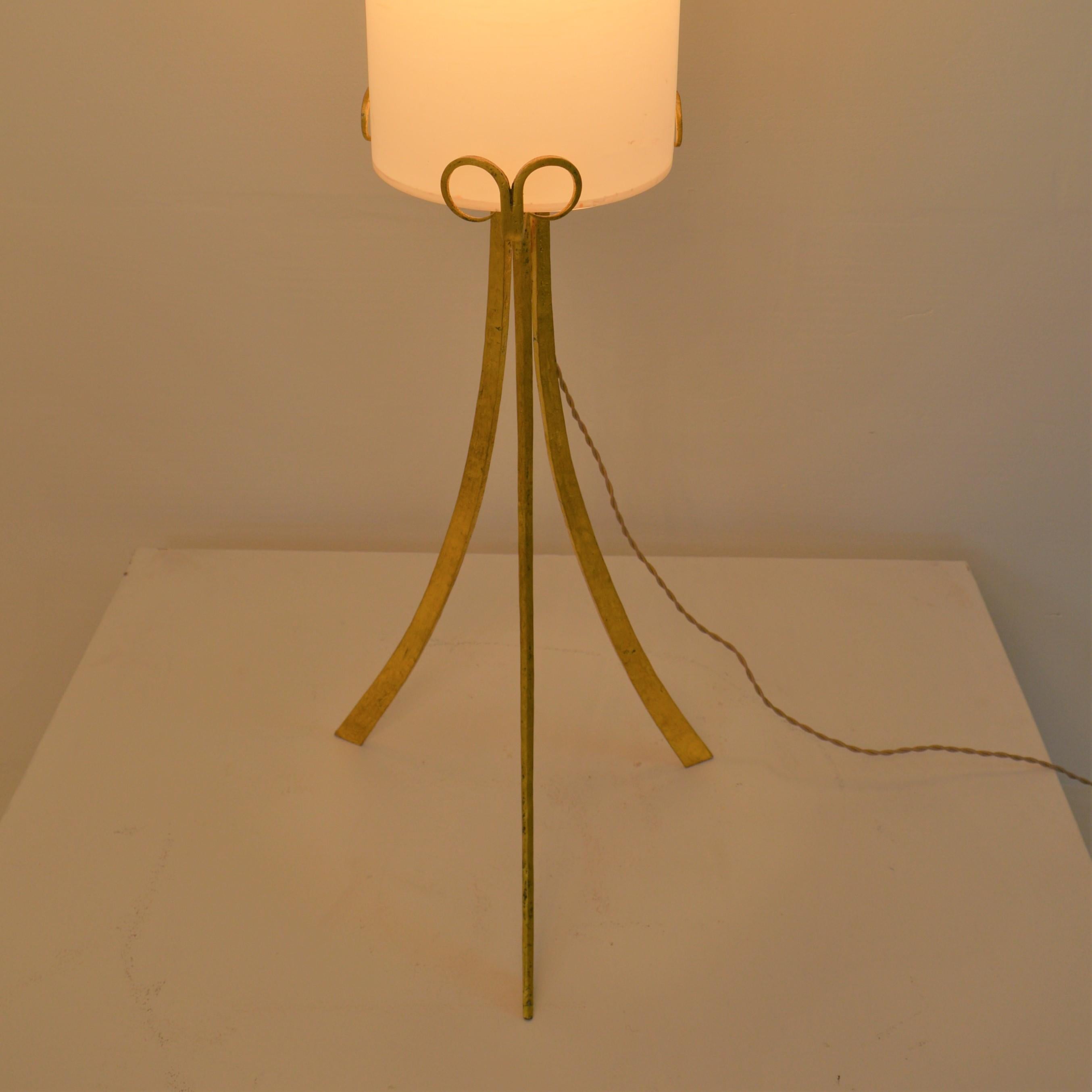 Wrought-Iron Gilded Foorlamp, with Silk Covered Shade, 20th Century 1