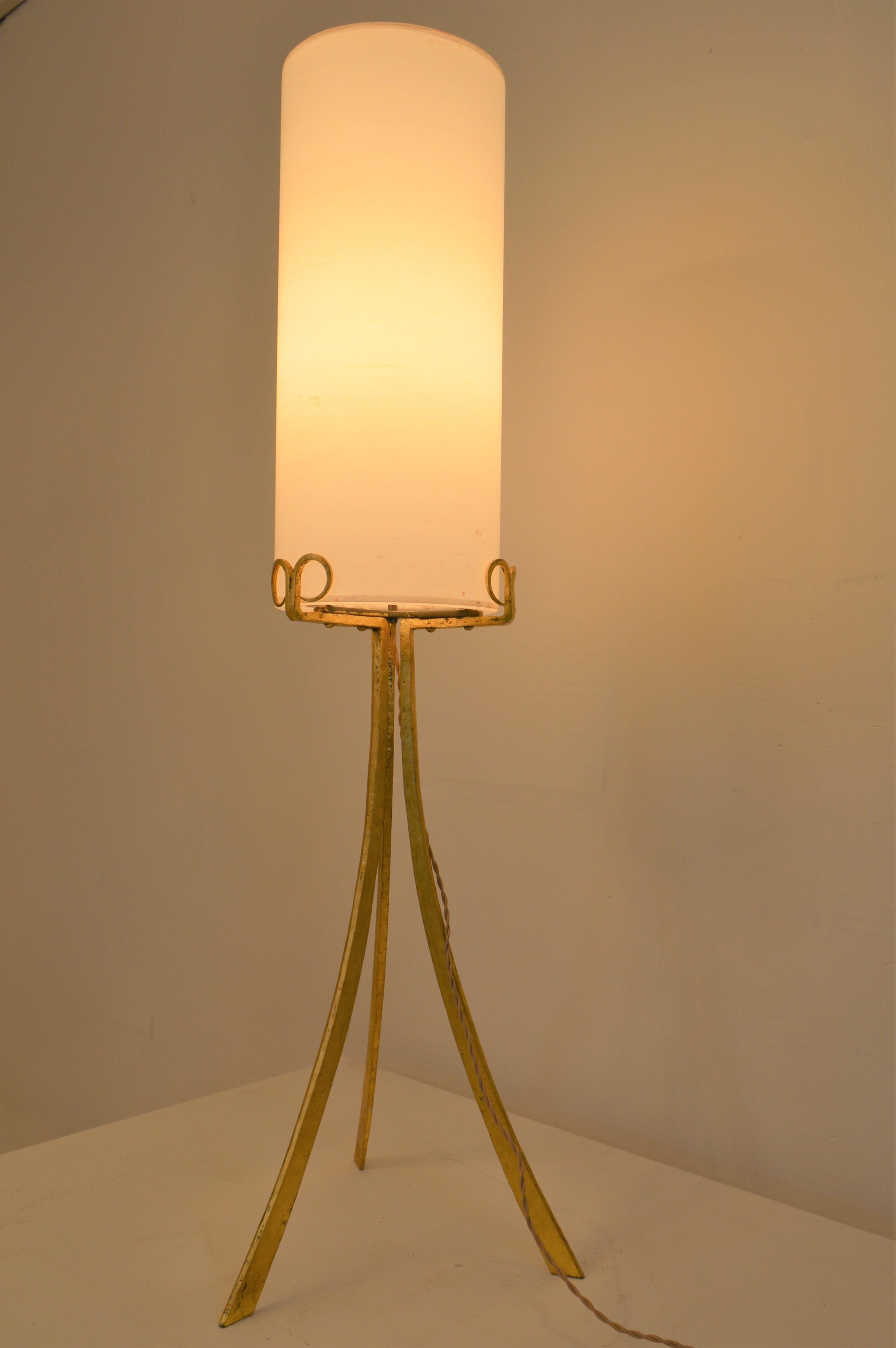 Wrought-Iron Gilded Foorlamp, with Silk Covered Shade, 20th Century 2