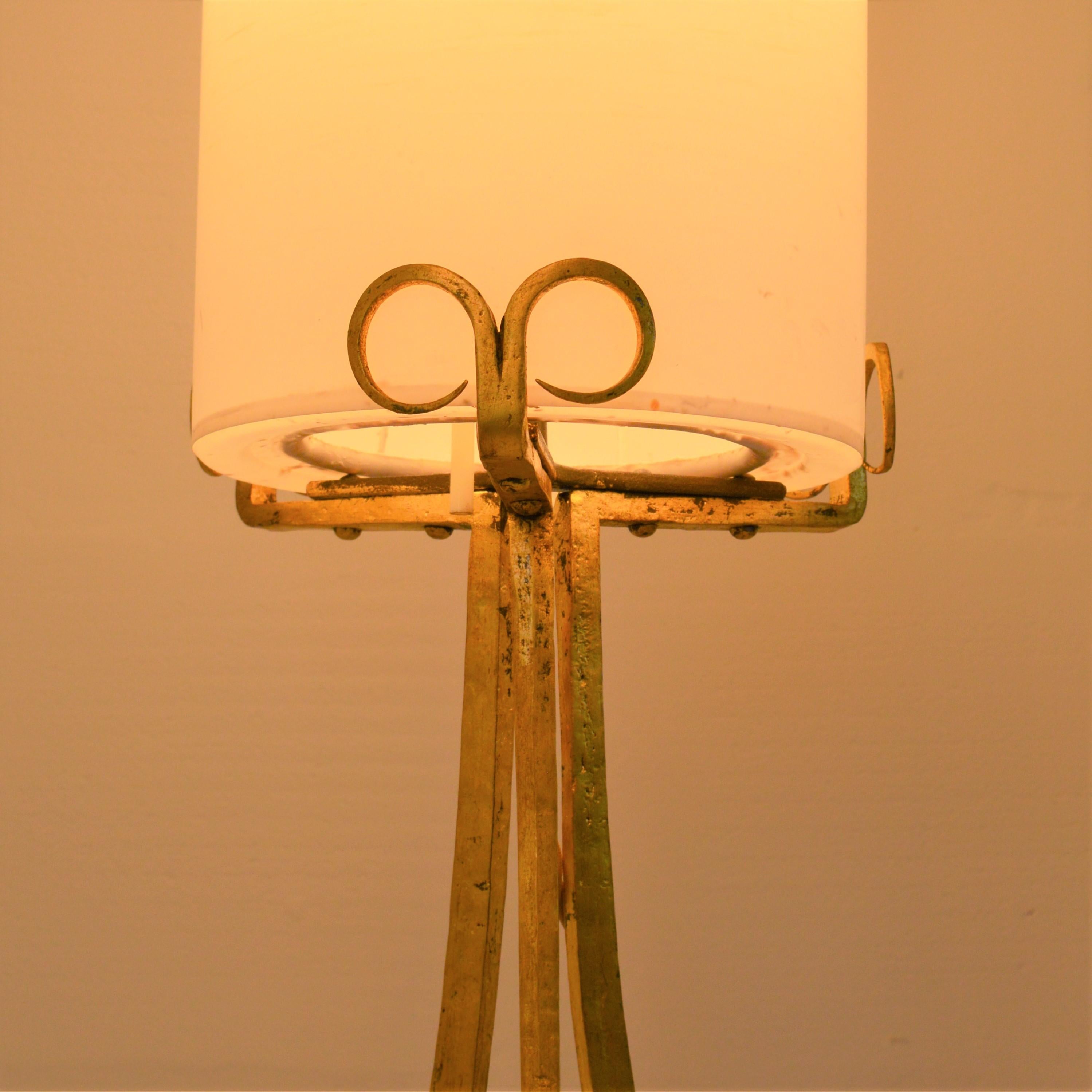 Wrought-Iron Gilded Foorlamp, with Silk Covered Shade, 20th Century 3