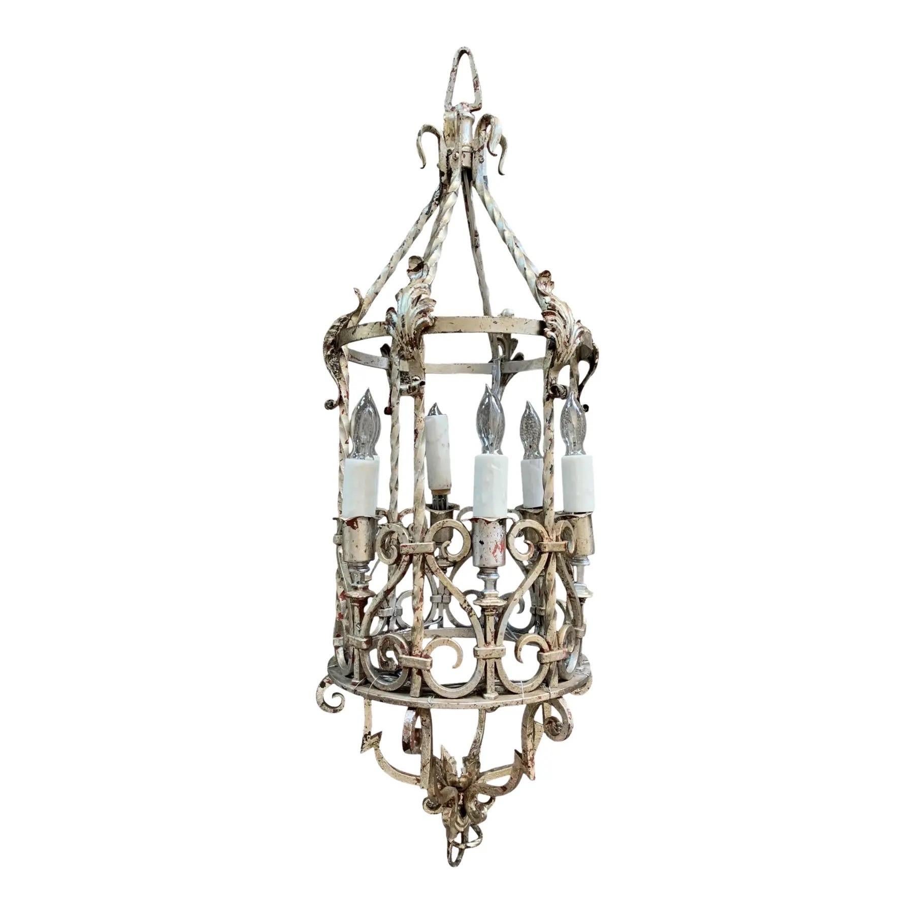 Americano Lampadario in ferro battuto e argento dorato, 1880 circa in vendita