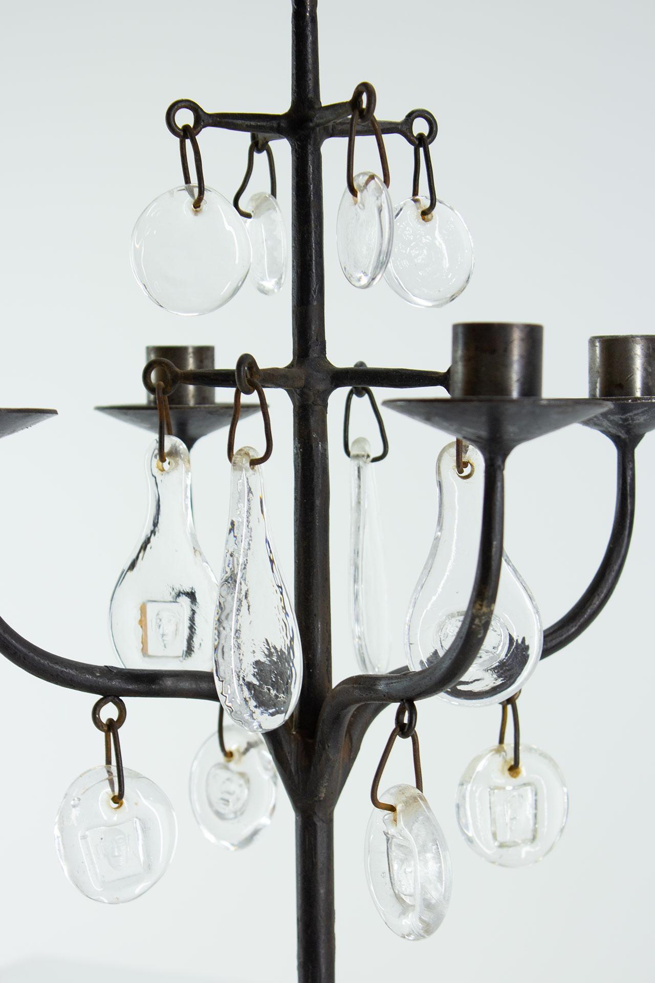 Wrought Iron & Glass Candelabra by Erik Höglund, Sweden, 1960s 4