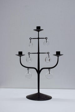 Wrought Iron & Glass Candelabra by Erik Höglund, Sweden, 1960s