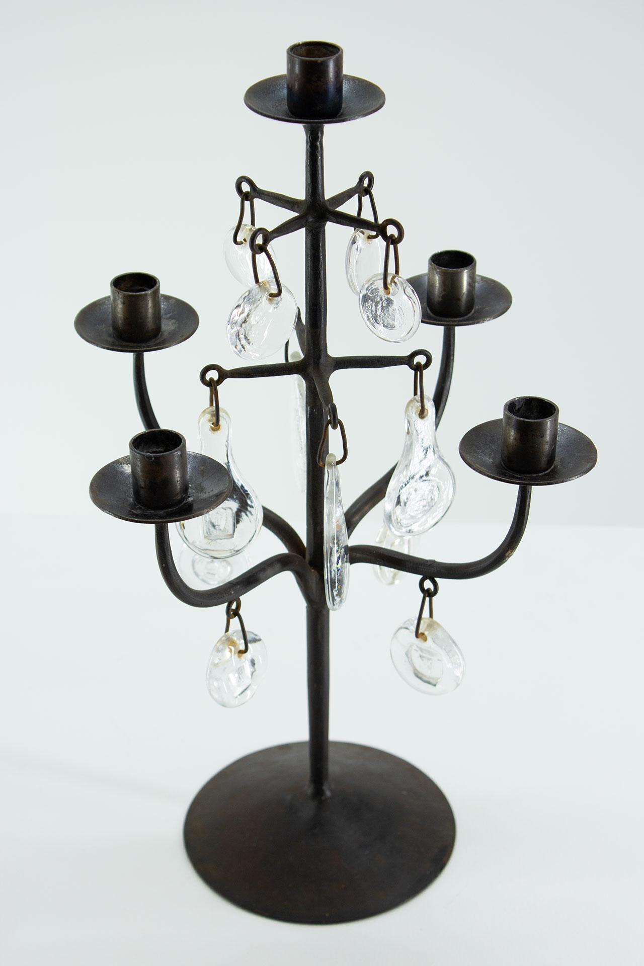 Swedish Wrought Iron & Glass Candelabra by Erik Höglund, Sweden, 1960s