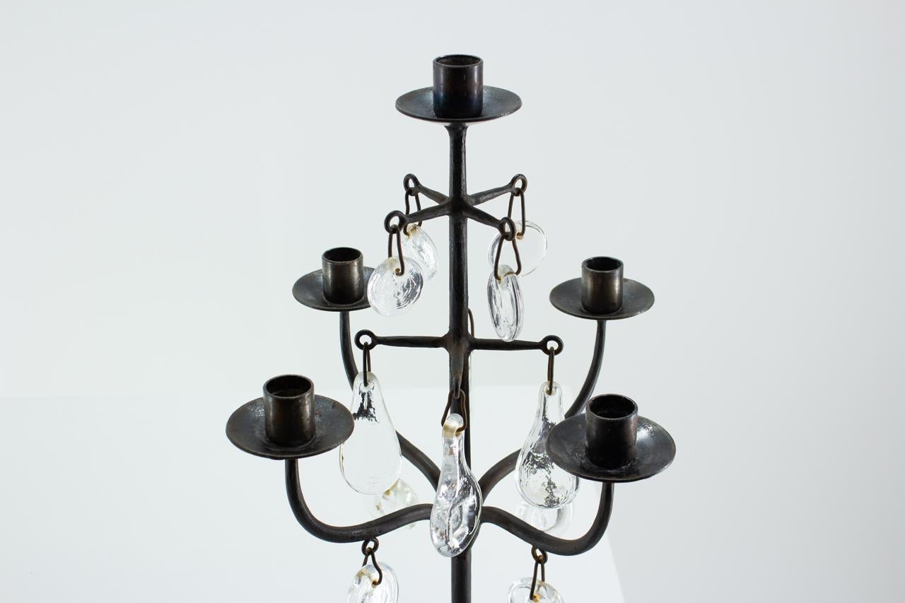 Wrought Iron & Glass Candelabra by Erik Höglund, Sweden, 1960s In Good Condition In Stockholm, Stockholms län