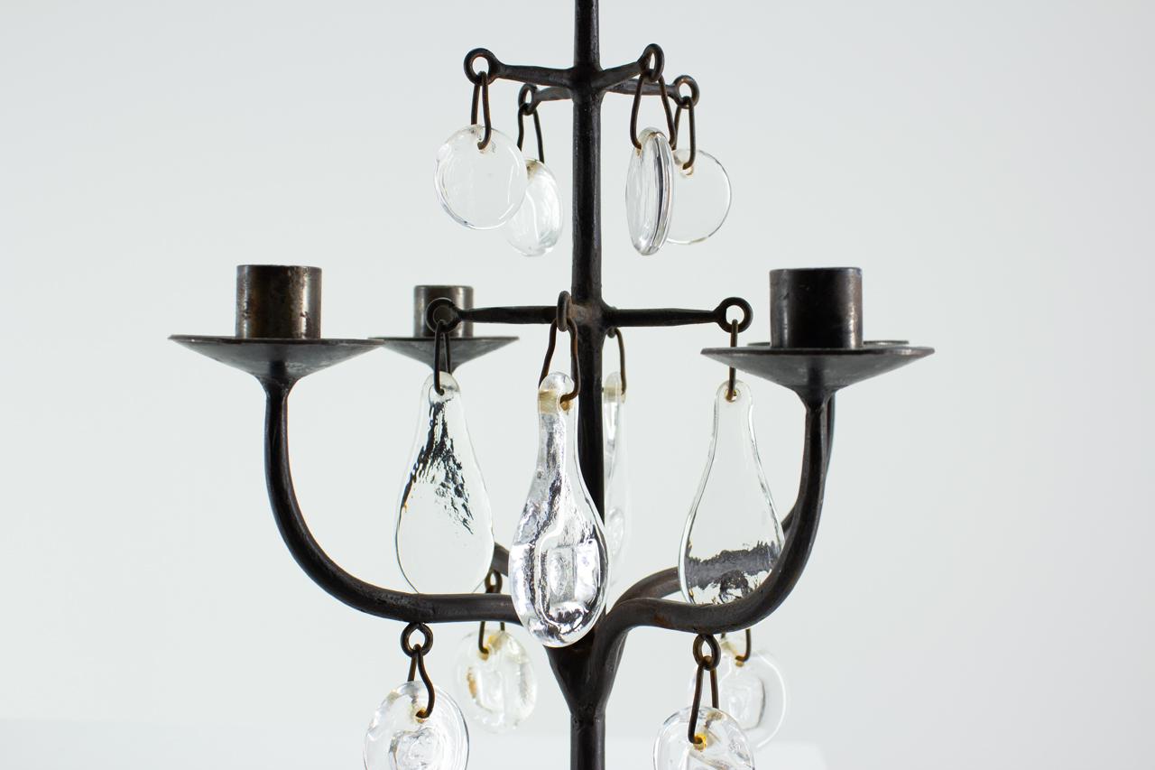 20th Century Wrought Iron & Glass Candelabra by Erik Höglund, Sweden, 1960s