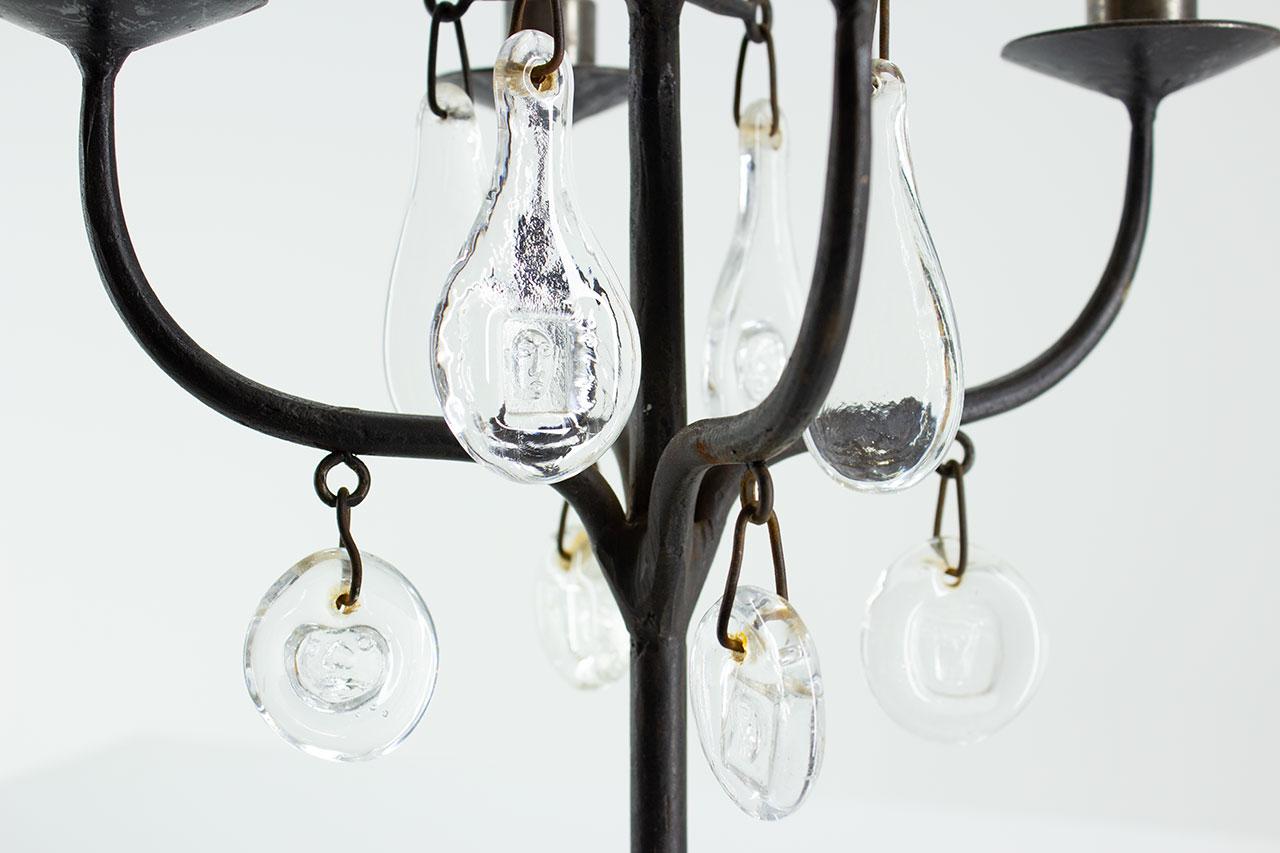 Wrought Iron & Glass Candelabra by Erik Höglund, Sweden, 1960s 1