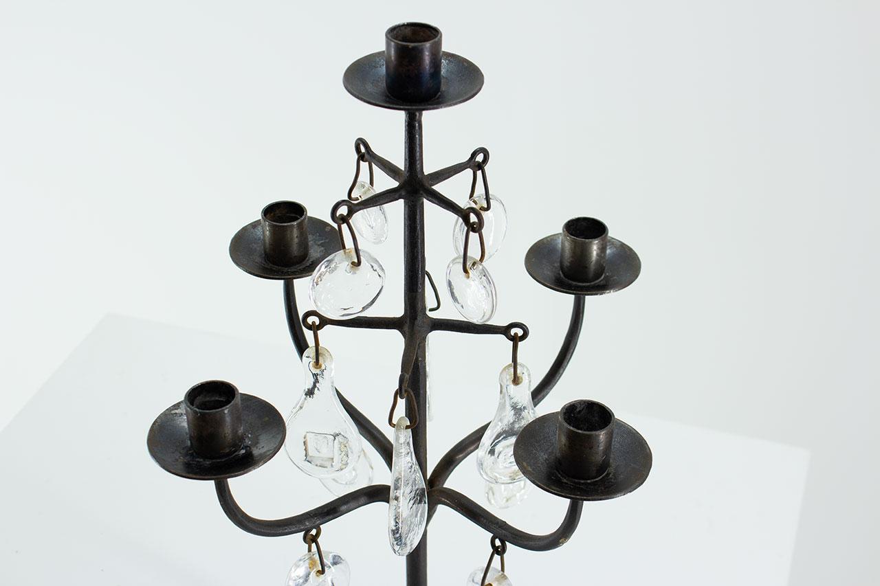 Wrought Iron & Glass Candelabra by Erik Höglund, Sweden, 1960s 3
