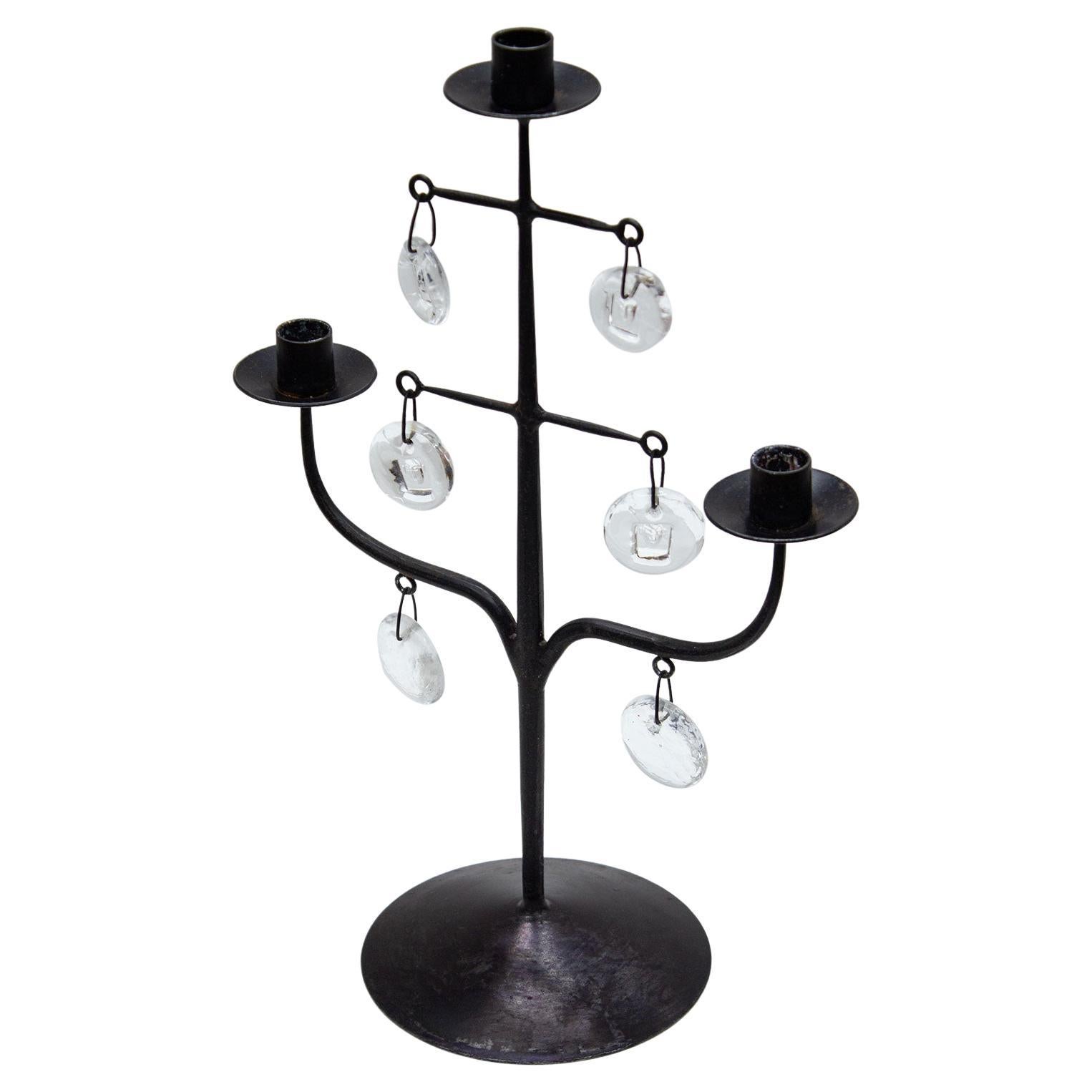 Wrought Iron & Glass Candelabra by Erik Höglund, Sweden, 1960s