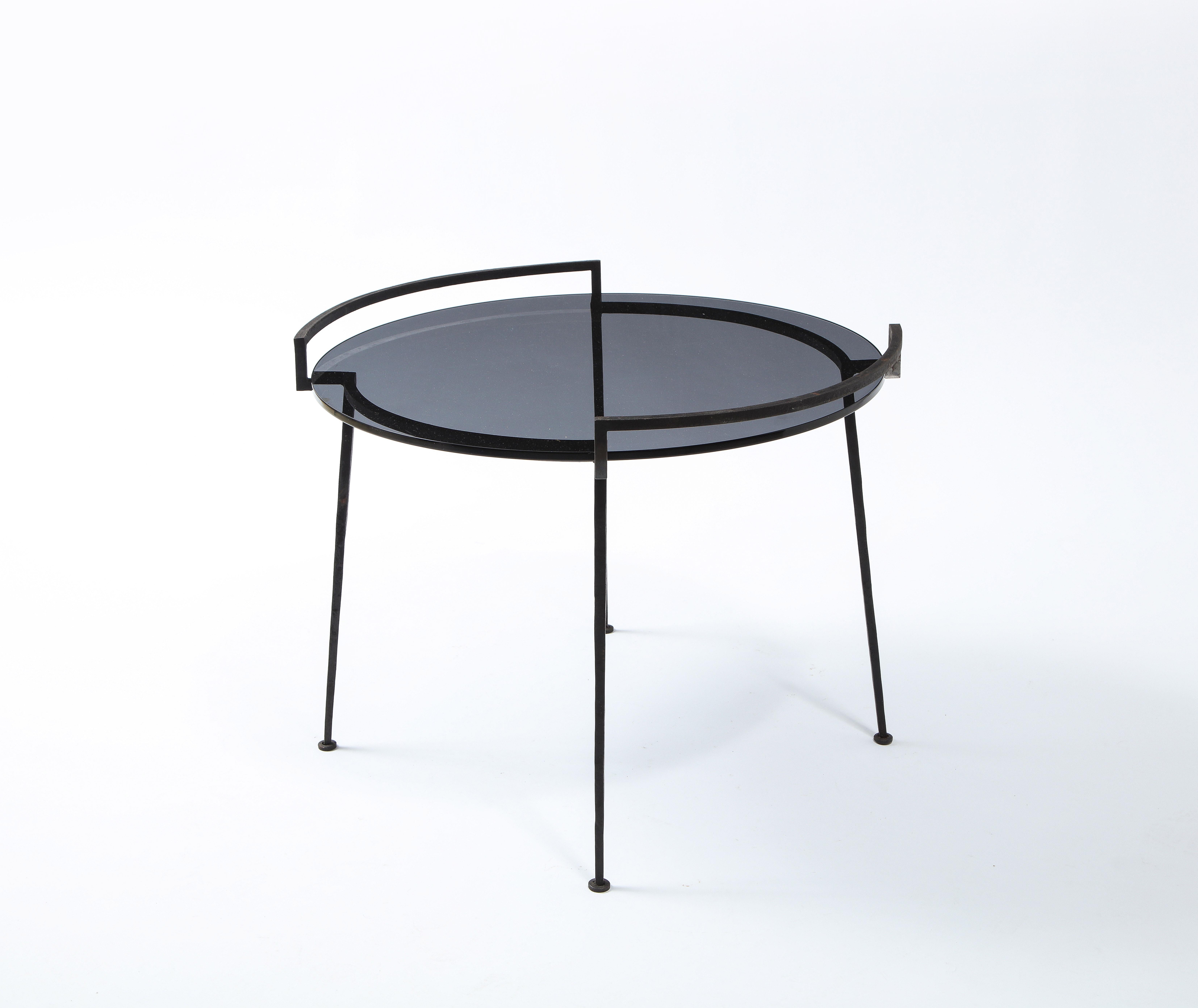 Wrought Iron & Smoked Glass Occasional Table, France 1960's In Good Condition For Sale In New York, NY