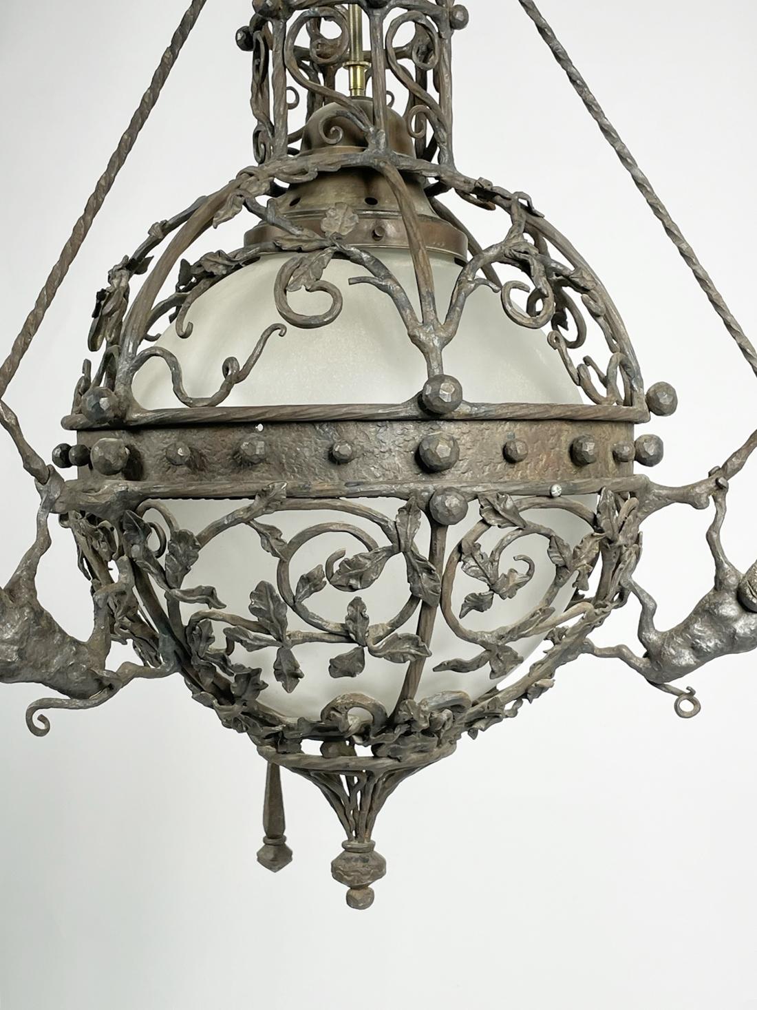Wrought Iron & Glass Custom Chandelier from the Sylvester Stallone Home For Sale 11