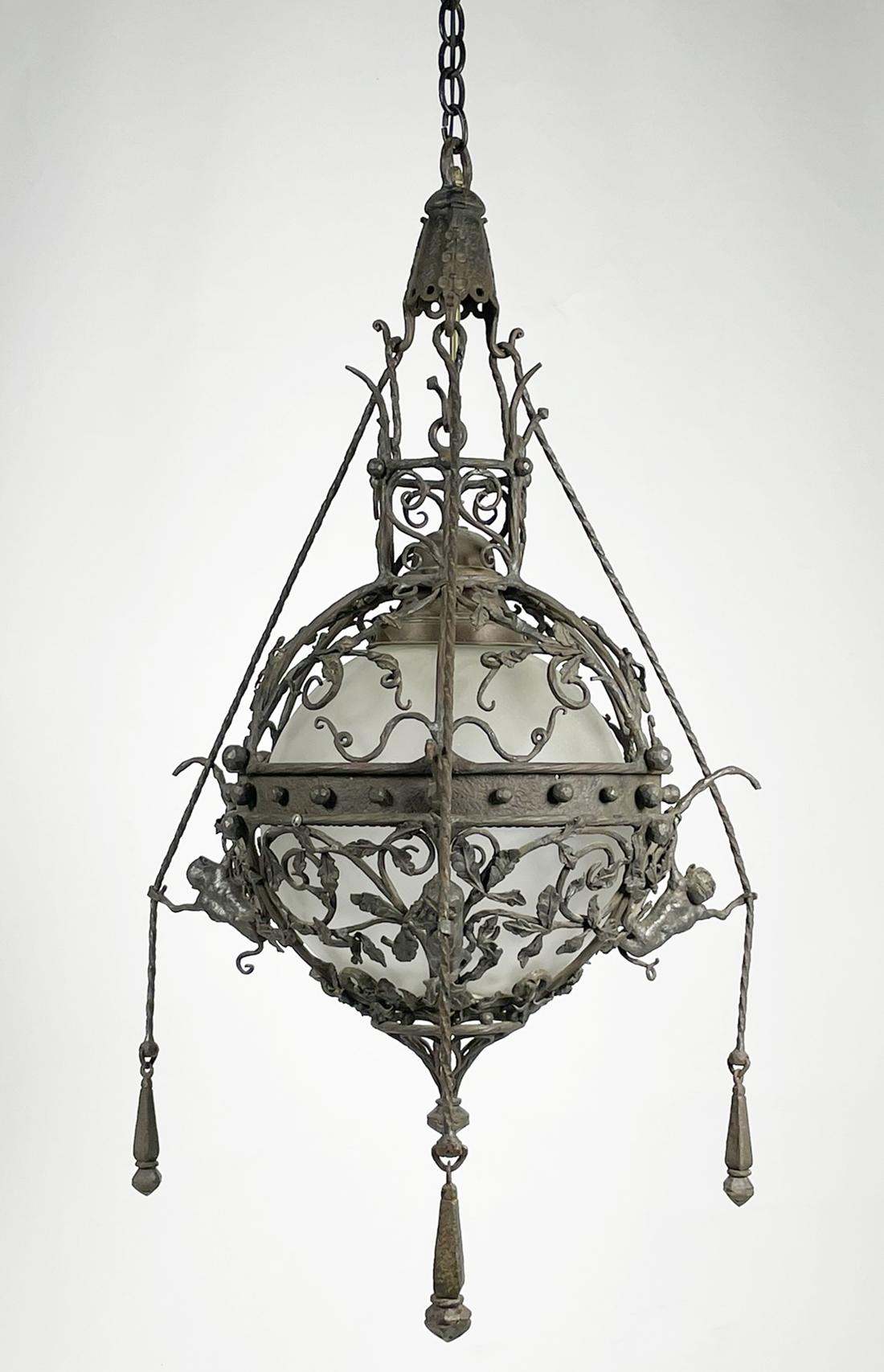 Wrought Iron & Glass Custom Chandelier from the Sylvester Stallone Home For Sale 12