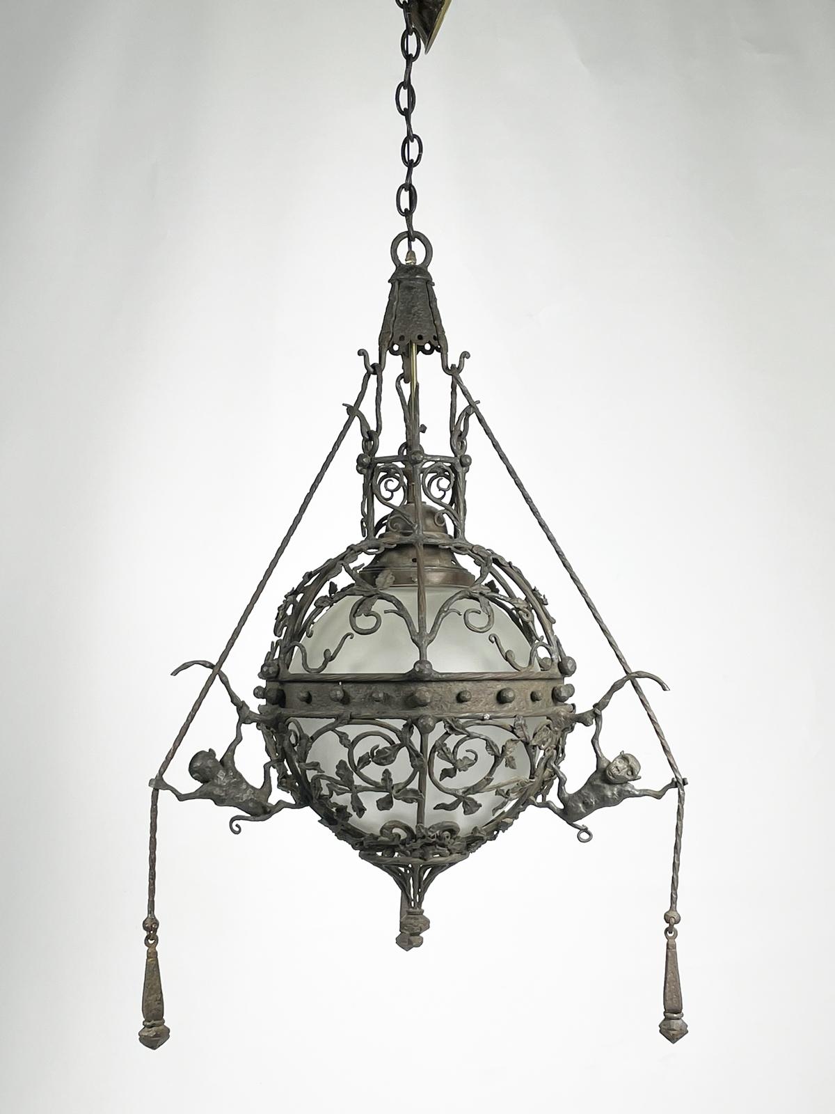Introducing the exquisite Wrought Iron & Glass Custom Chandelier from the Sylvester Stallone Home. This stunning piece of furniture is a true testament to the beauty and elegance of wrought iron and glass, and is sure to add a touch of glamour to