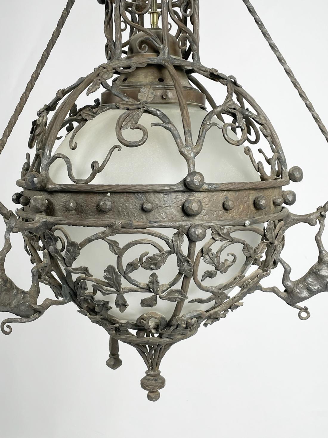 Wrought Iron & Glass Custom Chandelier from the Sylvester Stallone Home In Good Condition For Sale In Los Angeles, CA