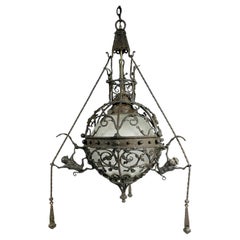 Wrought Iron & Glass Custom Chandelier from the Sylvester Stallone Home
