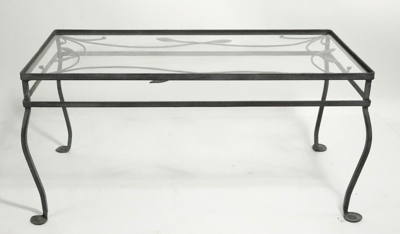 Wrought Iron Glass Top Coffee Cocktail Table by Salterini at 1stDibs