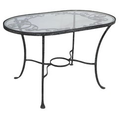 Table basse de jardin en fer forgé avec plateau en verre par Salterini 