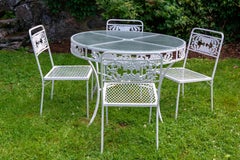 1940s Vintage Molla Wrought Iron Round Table with Glass Top and Four Chairs