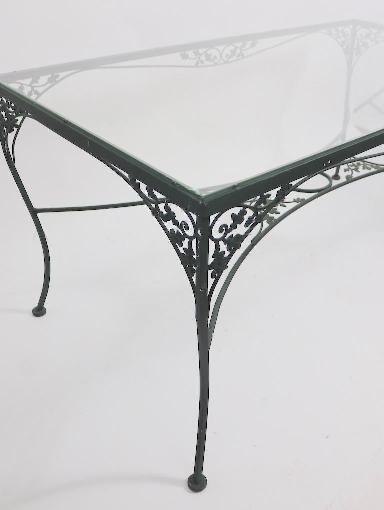 20th Century Wrought Iron Glass Top Garden Patio Dining Table by Woodard