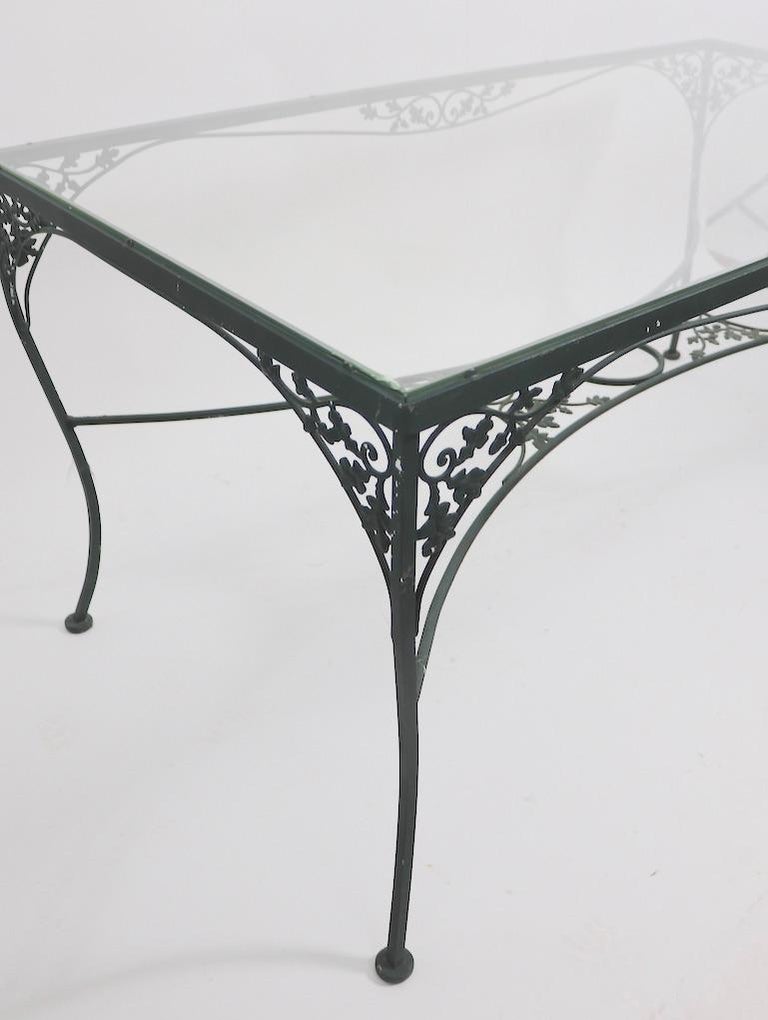 Wrought Iron Glass Top Garden Patio Dining Table by Woodard at 1stDibs