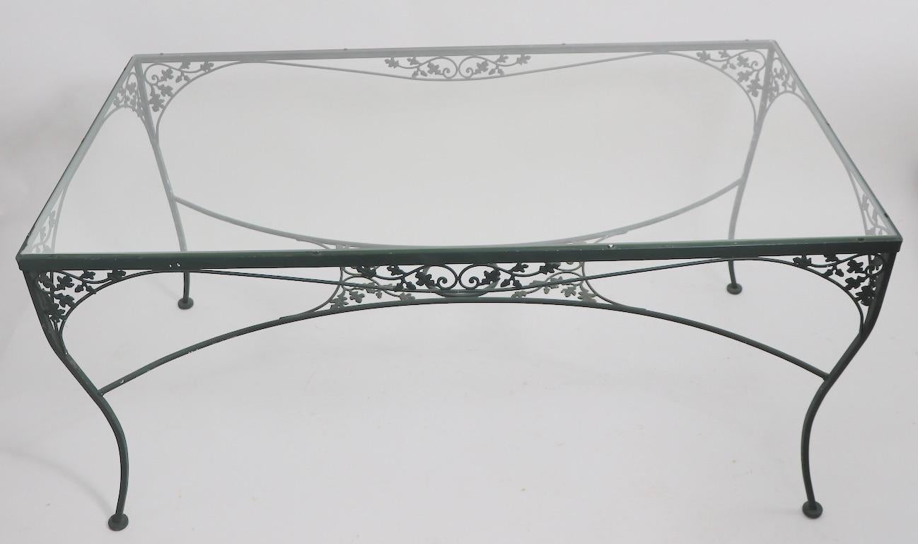 Wrought Iron Glass Top Garden Patio Dining Table by Woodard 2