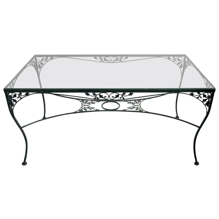 Wrought Iron Glass Top Garden Patio Dining Table by Woodard