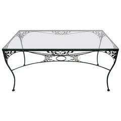 Wrought Iron Glass Top Garden Patio Dining Table by Woodard