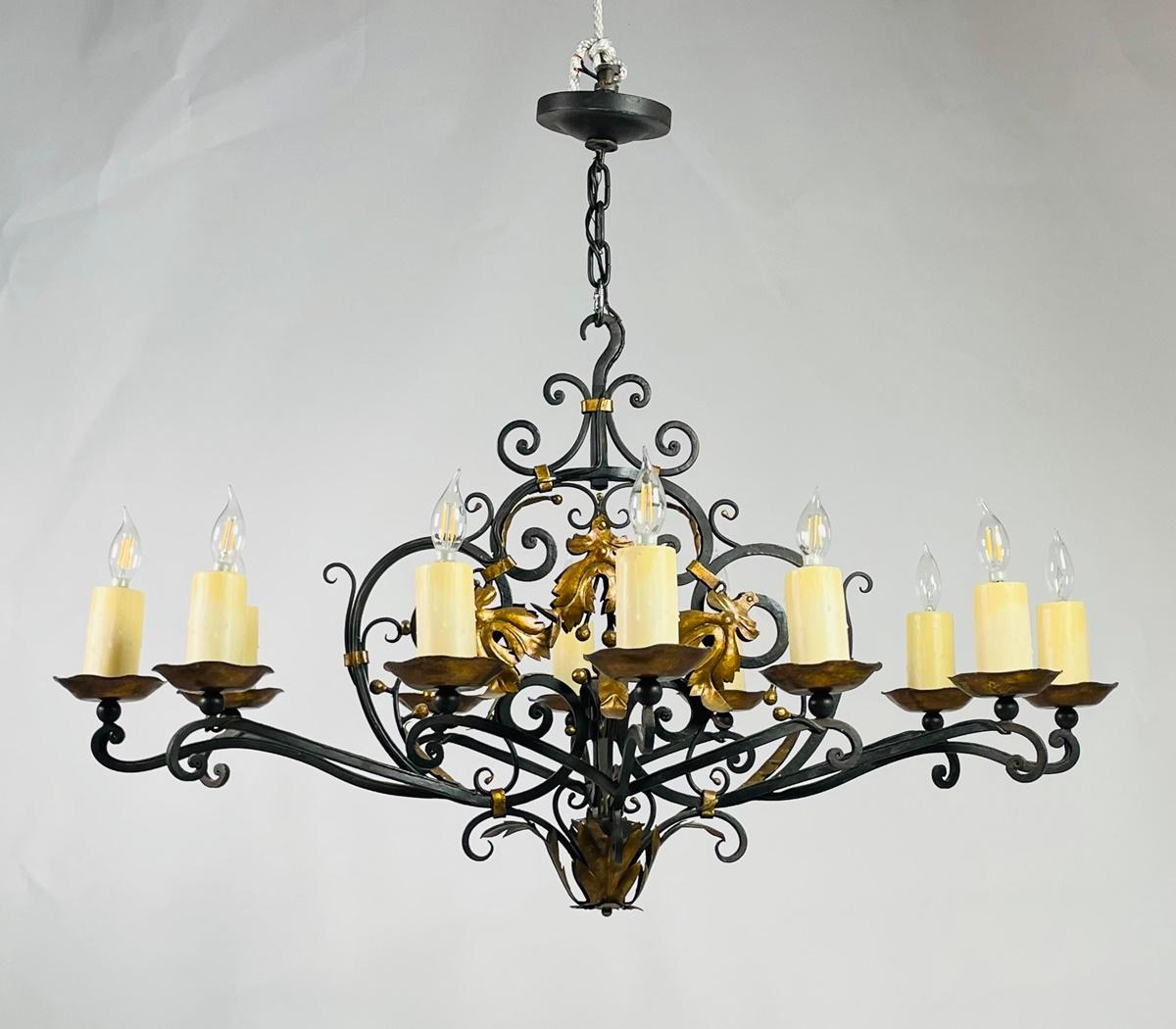 Wrought Iron & Gold Gilt Chandelier by Paul Ferrante, USA 2016 For Sale 4