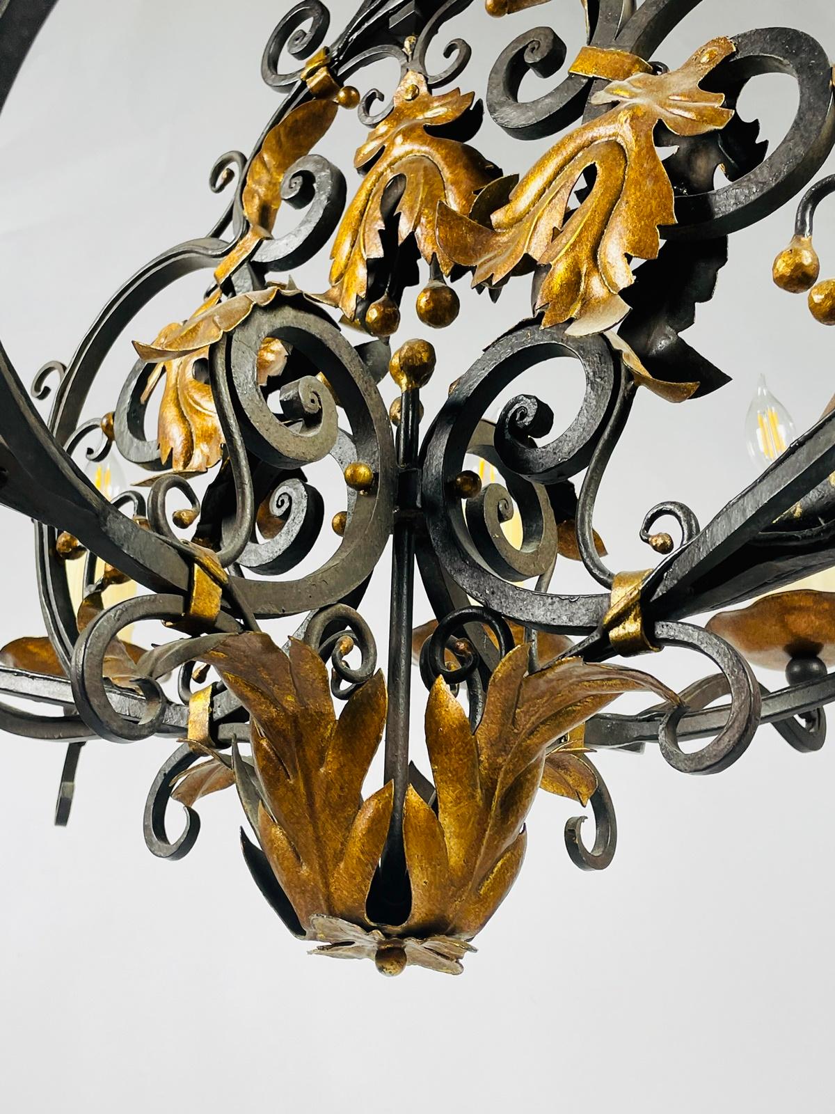 Wrought Iron & Gold Gilt Chandelier by Paul Ferrante, USA 2016 For Sale 6